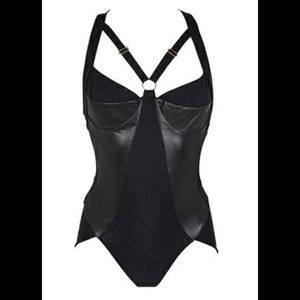 Sexy Black bodysuit with leather trim